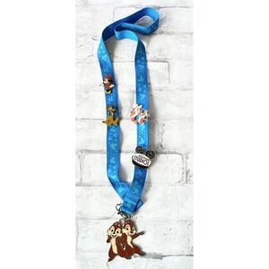 Disney Lanyard With 4 Pins 1 Keychain Dale & Chip Pluto Minnie Golden Ears 06-08